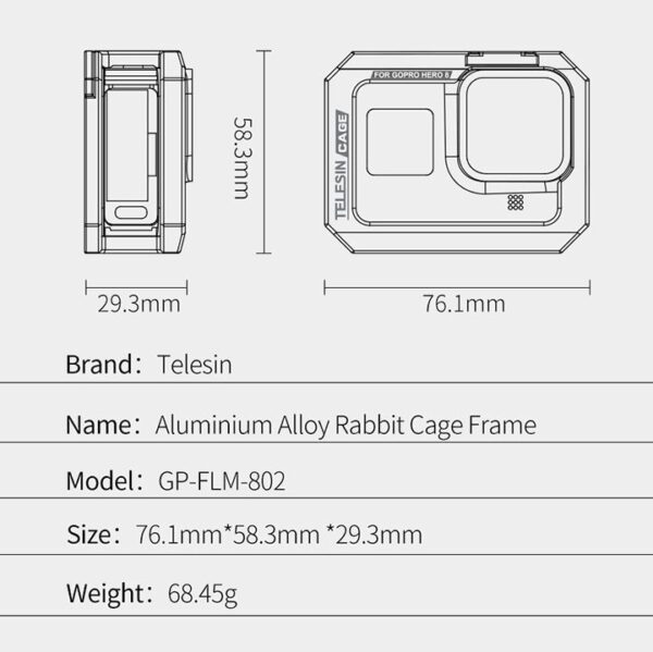 Khung kim loại bảo vệ GoPro 8 Telesin chính hãng