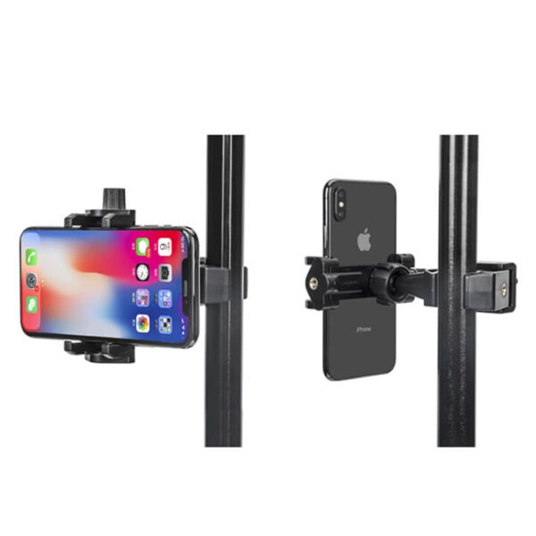 Kẹp điện thoại lên thân tripod Livestream nhiều máy