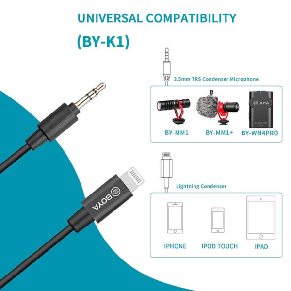 [46] Dây chuyển mic máy ảnh sang Lightning MFi BOYA BY-K1 - Metroshop