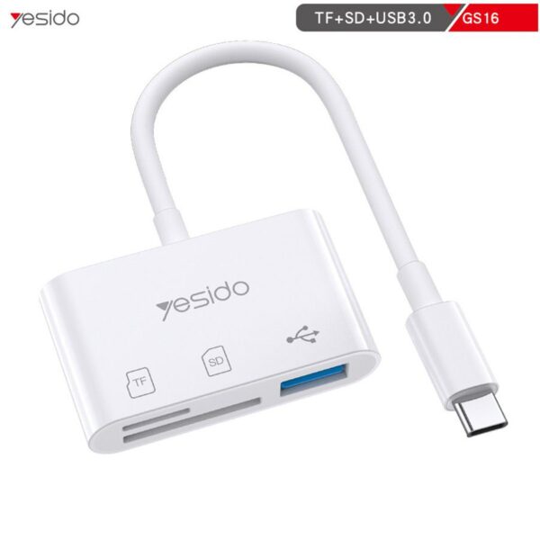 [747] Đầu đọc thẻ nhớ TF / SD / USB OTG 3.0 đầu Type-C Yesido GS16 - Metroshop