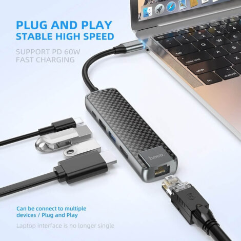 [628] Hub USB-C ra HDMI - LAN - USB 3.0 HOCO HB23 - Metroshop