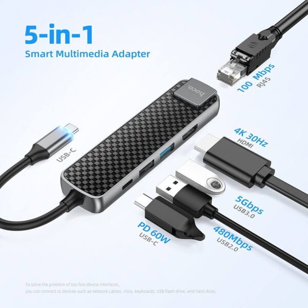 [628] Hub USB-C ra HDMI - LAN - USB 3.0 HOCO HB23 - Metroshop