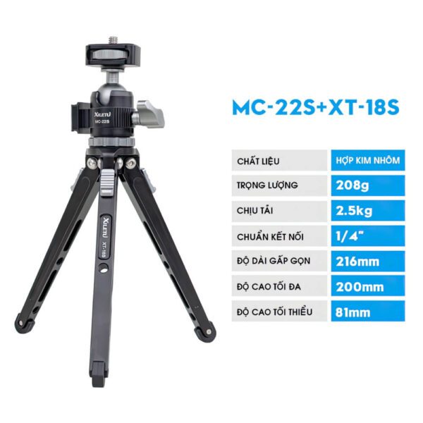 [286] Tripod mini Vlog cho máy ảnh Xiletu XT18S +MC22S - Metroshop