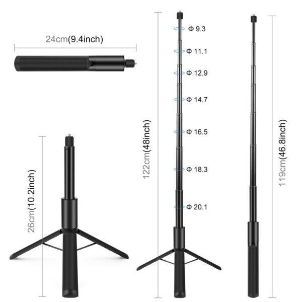 [463] Gậy insta360 tích hợp chân 2 in 1 Puluz 119cm - Metroshop